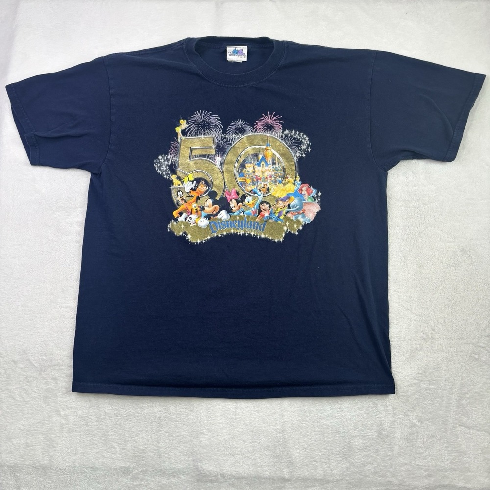 Y2K Disneyland Resort 50th Anniversary Blue Short Sleeve Graphic Shirt Men's XL